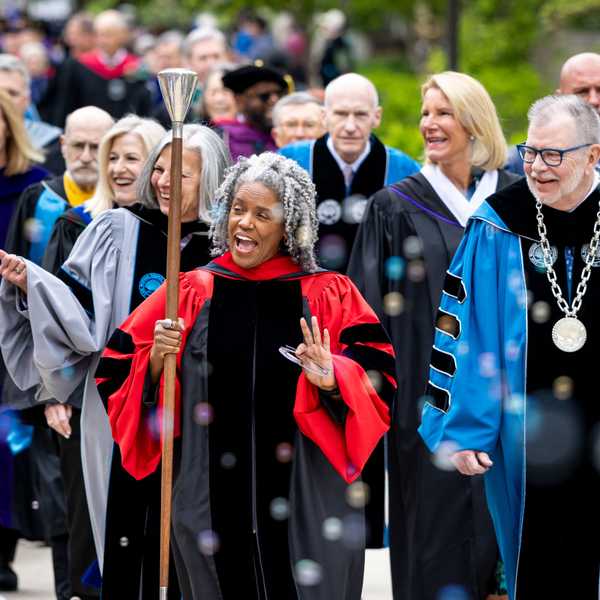 From institutions across the country and around the world, CWRU faculty wore regalia representing the places that shaped their academic paths.