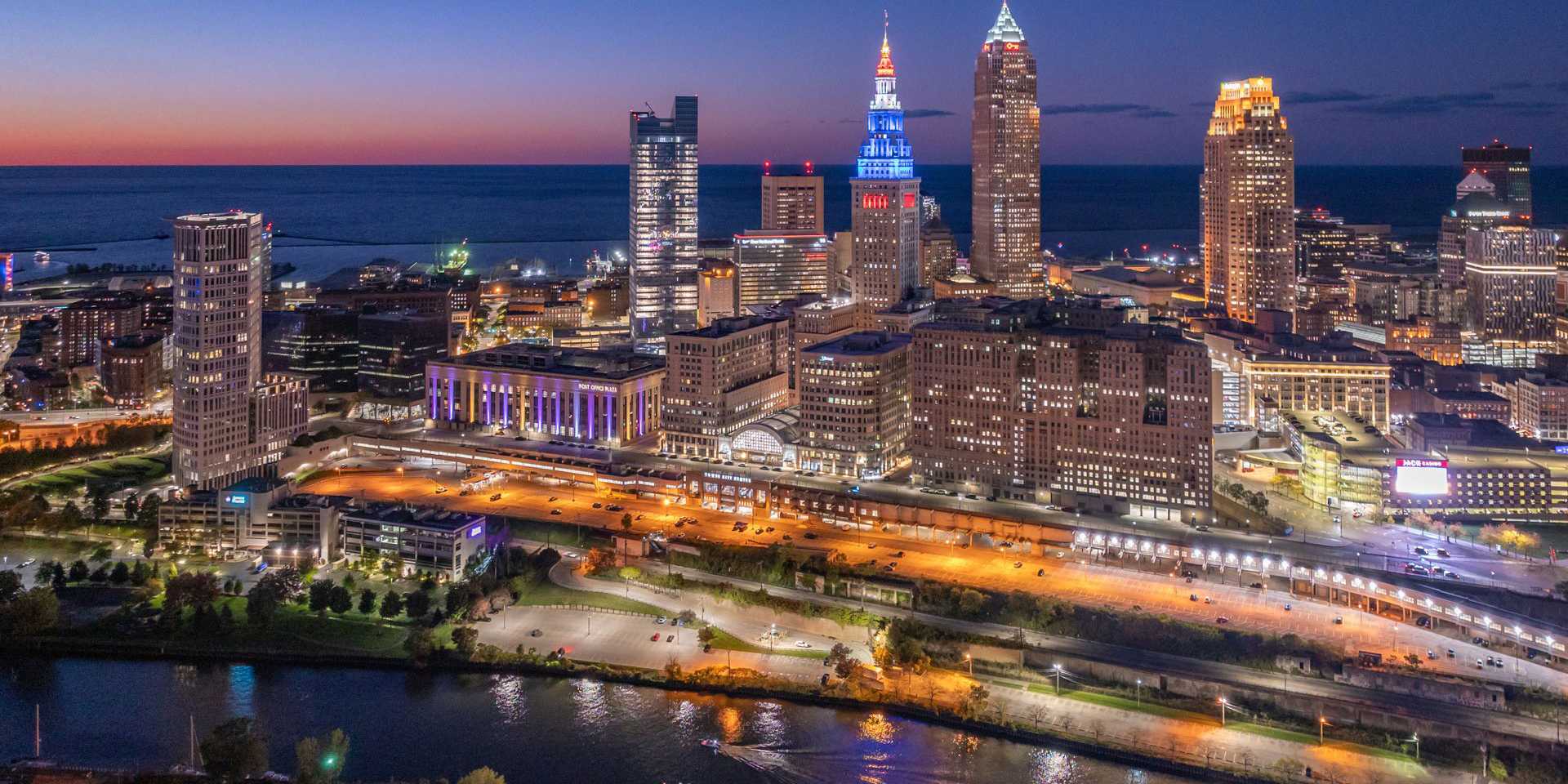 Cleveland Ohio Skyline aerial shot